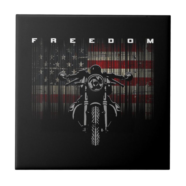 American Flag Motorcycle Freedom Ceramic Tile (Front)