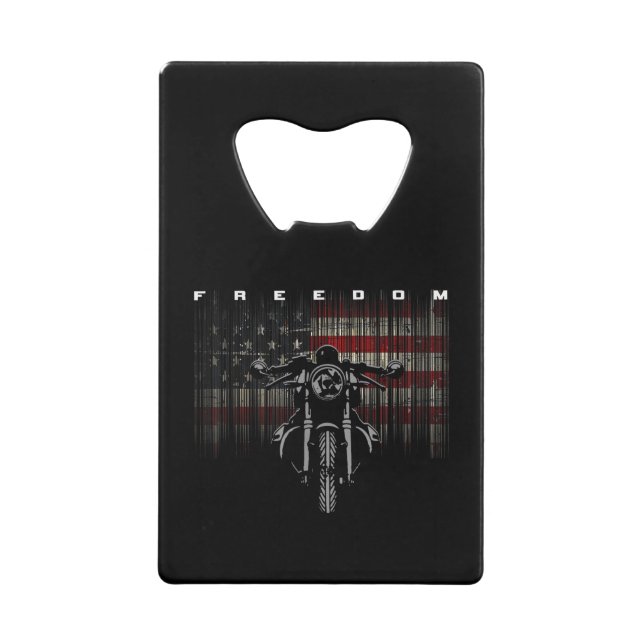 American Flag Motorcycle Freedom Credit Card Bottle Opener (Front)