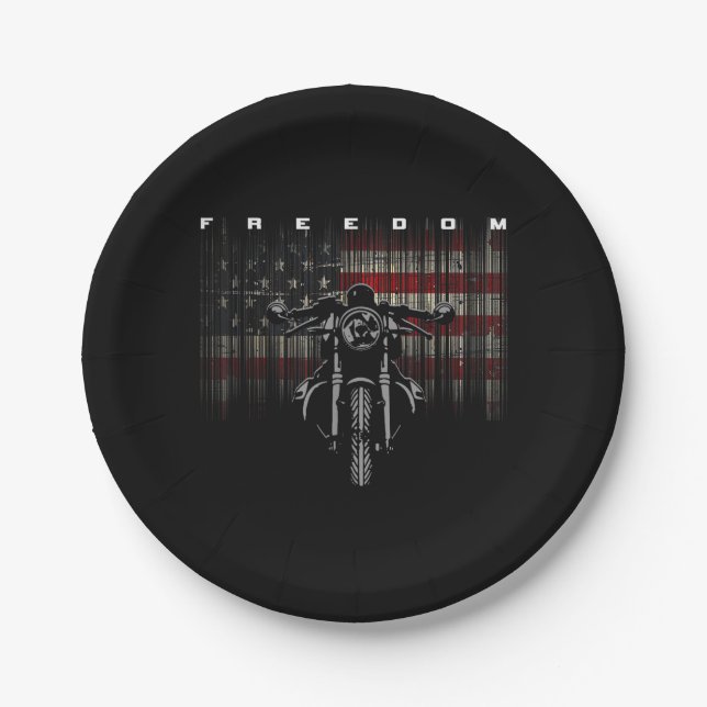American Flag Motorcycle Freedom Paper Plates (Front)