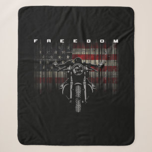 American Flag Motorcycle Freedom Sherpa Blanket