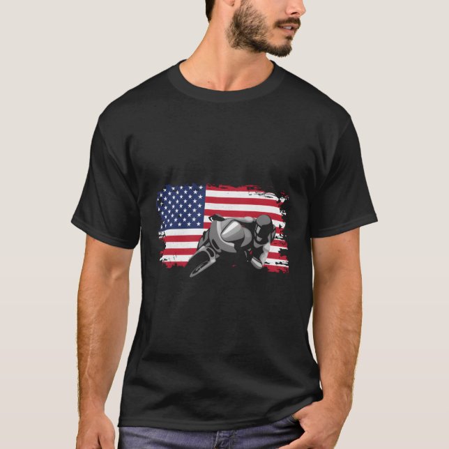 American Flag Motorcycle Motorcycle T-Shirt (Front)