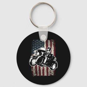American Flag Motorcycle Trike Rider Keychain