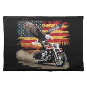 American Flag Motorcycle Tshirt USA Flag Biker Ret Cloth Placemat