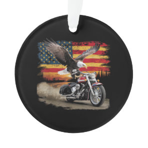American Flag Motorcycle Tshirt USA Flag Biker Ret Ornament