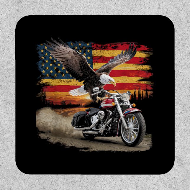 American Flag Motorcycle Tshirt USA Flag Biker Ret Patch (Front)