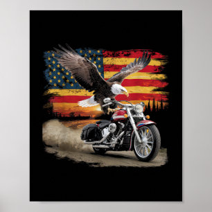 American Flag Motorcycle Tshirt USA Flag Biker Ret Poster