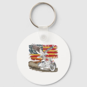 American Flag Motorcycle Usa Flag Biker Retro Keychain
