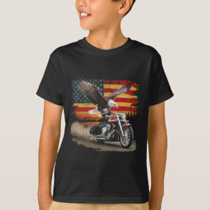 American Flag Motorcycle Usa Flag Biker Retro T-Shirt