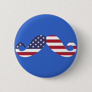 American Flag Mustache Pinback Button