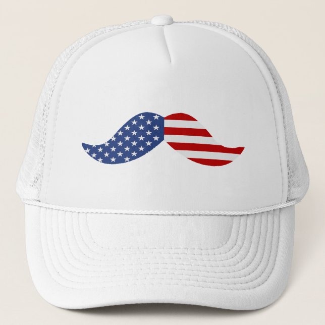 American Flag Mustache Trucker Hat (Front)