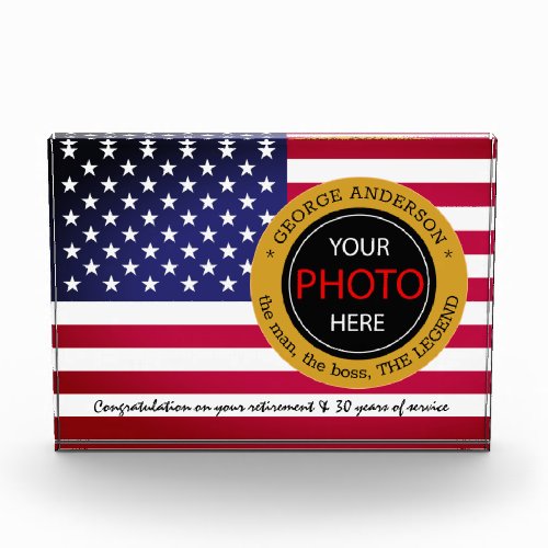 American Flag name badge retirement  USA office Photo Block