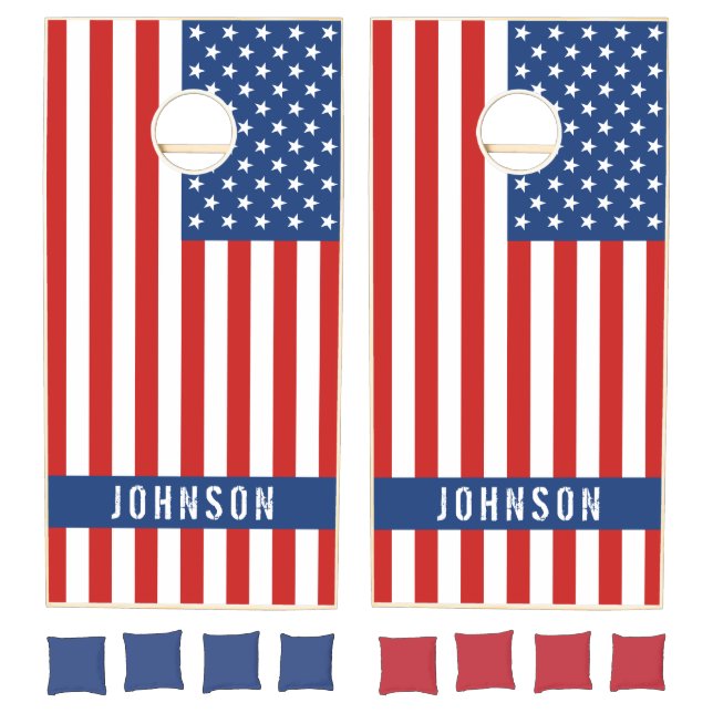American Flag Name Cornhole Set (Set)