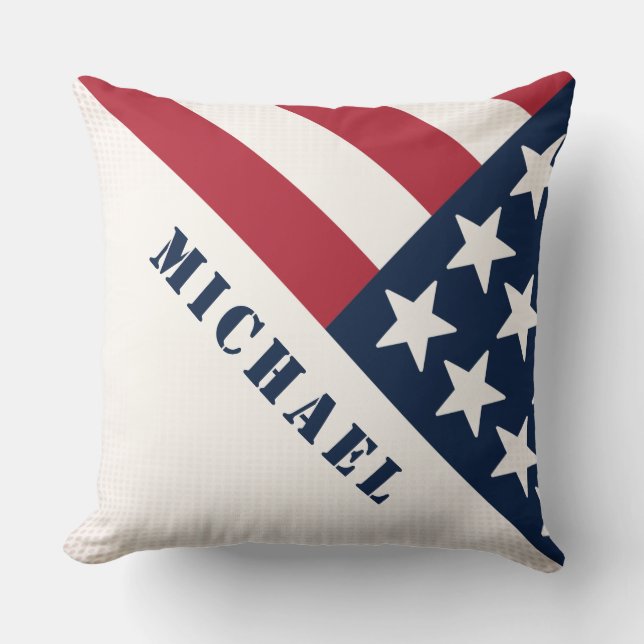 American Flag Name Red White Blue Throw Pillow (Front)