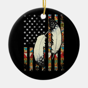 American Flag Native Tribe Feather Pride Ceramic Ornament