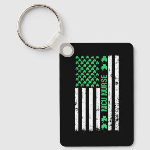 American Flag Nicu Nurse St Patricks Day Shamrock Keychain