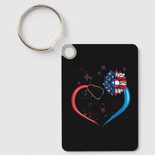 American Flag Nurse 4th Of July Cute Patriotic Nur Keychain