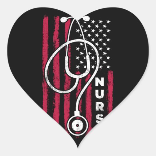 American Flag Nurse  Heart Sticker