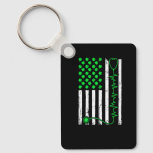 American Flag Nurse Stethoscope Shamrock St  Patri Keychain
