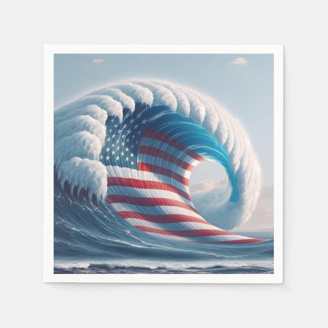 American Flag Ocean Wave Napkins (Front)