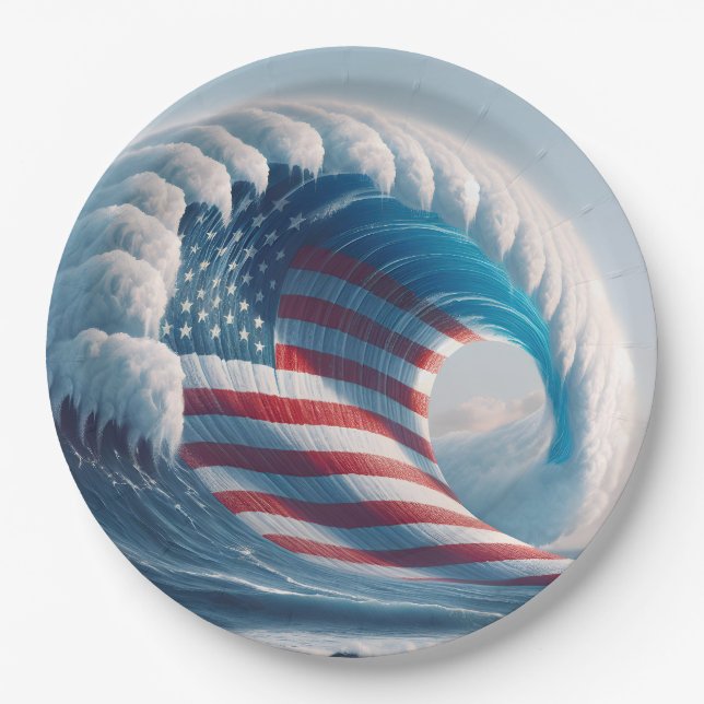 American Flag Ocean Wave Paper Plates (Front)