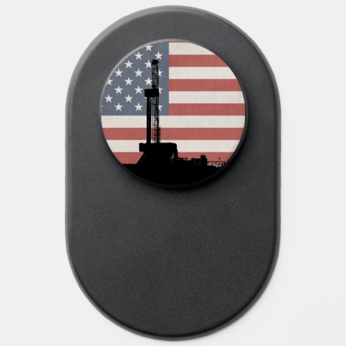 American Flag  Oil Drilling Rig Silhouette  PopSocket