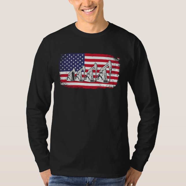 American Flag Oil Rig Drilling Roughnecks Oilfield T-Shirt (Front)