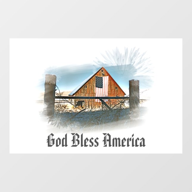 *~* American Flag Old Barn AR19 GOD BLESS AMERICA Window Cling (Sheet)
