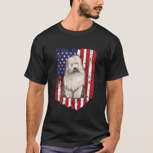 American Flag Old English Sheepdog 4Th Of July Usa T_Shirt