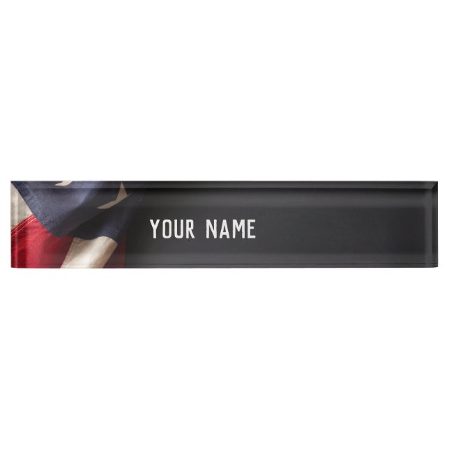 American Flag on a Chalkboard Desk Name Plate (Front)