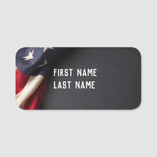 American Flag on a Chalkboard Name Tag