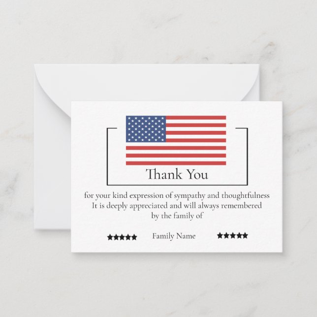 American Flag On After Funeral Thank You Cards (Front)