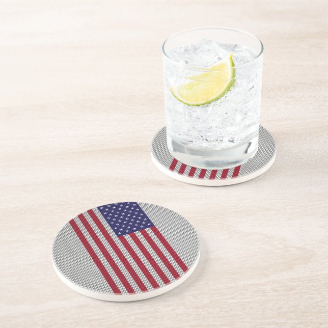 American Flag on Carbon Fiber Style Print Coaster (Side)