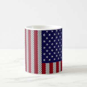 American Flag on Carbon Fiber Style Print Coffee Mug