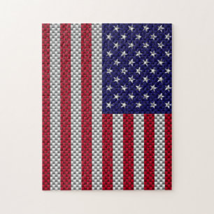 American Flag on Carbon Fiber Style Print Jigsaw Puzzle