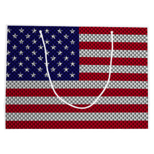 American Flag on Carbon Fiber Style Print Large Gift Bag