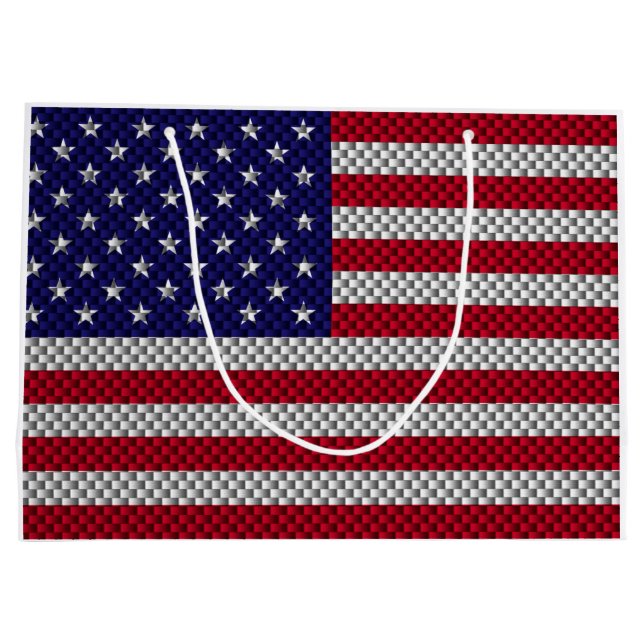 American Flag on Carbon Fiber Style Print Large Gift Bag (Back)