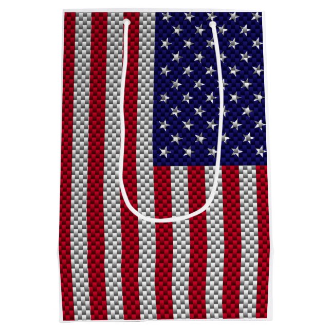 American Flag on Carbon Fiber Style Print Medium Gift Bag (Back)