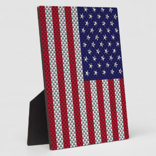 American Flag on Carbon Fiber Style Print Plaque