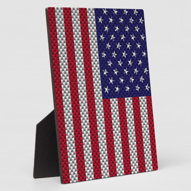 American Flag on Carbon Fiber Style Print Plaque (Side)