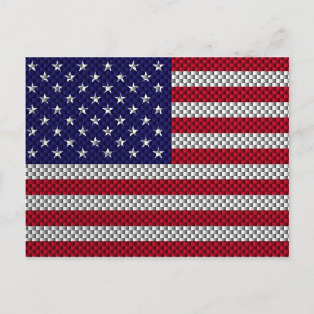 American Flag on Carbon Fiber Style Print Postcard (Front)