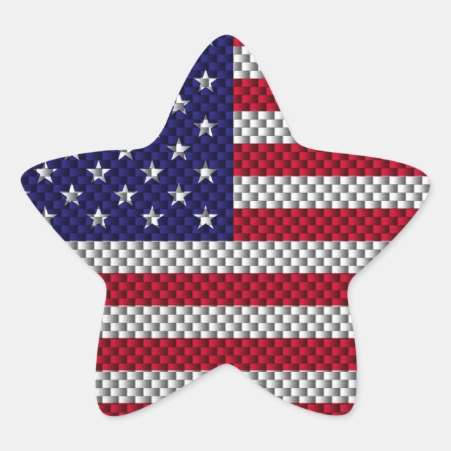 American Flag on Carbon Fiber Style Print Star Sticker (Front)