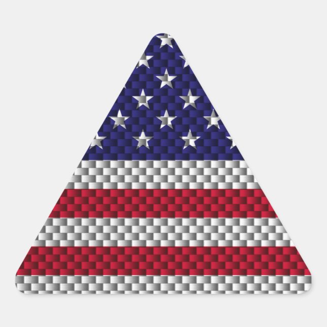 American Flag on Carbon Fiber Style Print Triangle Sticker (Front)