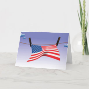 American Flag on Clothes Line Holiday Card