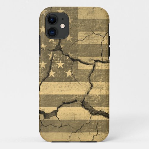 American Flag on Cracked Wall Vintage iPhone 11 Case