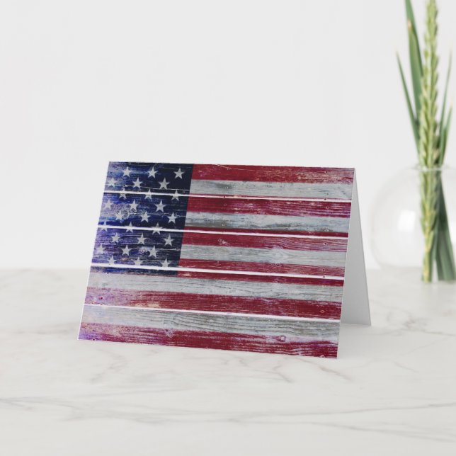 American Flag on Distressed Wood, Blank Card (Front)