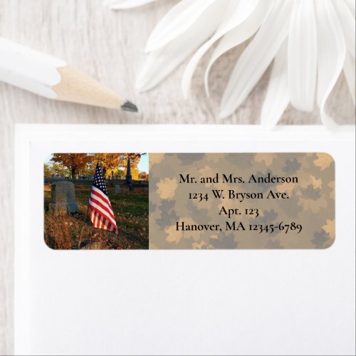 American Flag on Historical Grave Marker  Fall  Label