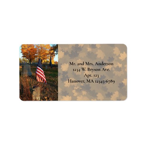 American Flag on Historical Grave Marker  Fall  Label