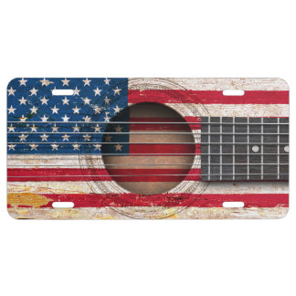American Flag on Old Acoustic Guitar License Plate