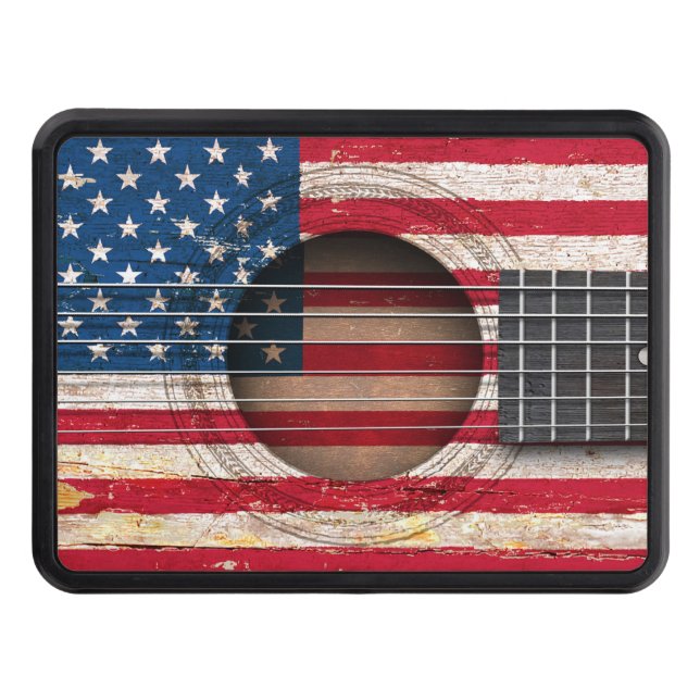 American Flag on Old Acoustic Guitar Tow Hitch Cover (Front)