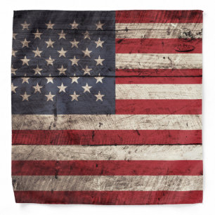 American Flag on Old Wood Grain Bandana
